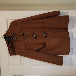 ASOS oversized, tan wool blend coat with hood and toggles. US size 8
